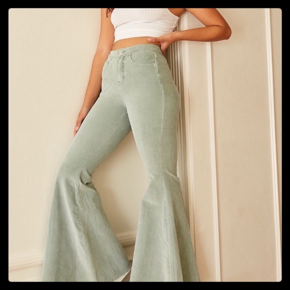 ❤️ Free People CRVY High-Rise Lace-Up Flare Size 31 CRVY Color Mint - Picture 4 of 12